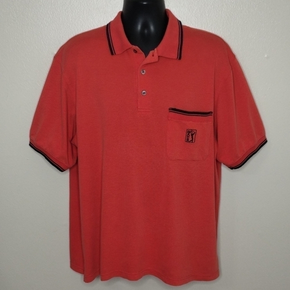 PGA Tour Other - VINTAGE Y2K PGA Tour Men's XL Polo Golf Shirt Knit Pocket Logo Short Sleeve Red